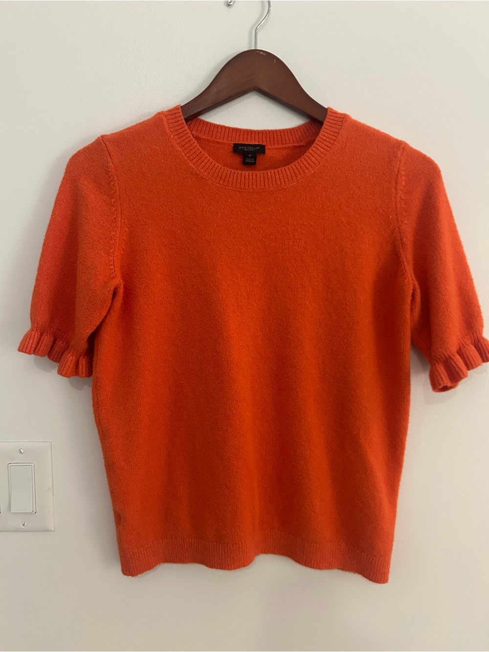 Ann Taylor Factory M Orange Ruffle Sleeve Sweater Preppy Academia